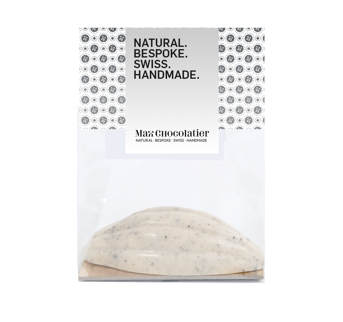 Trinkschokolade in der Form einer halben Kakaofrucht mit weisser Grand Cru Schokolade und Bergpfeffer - Max Chocolatier