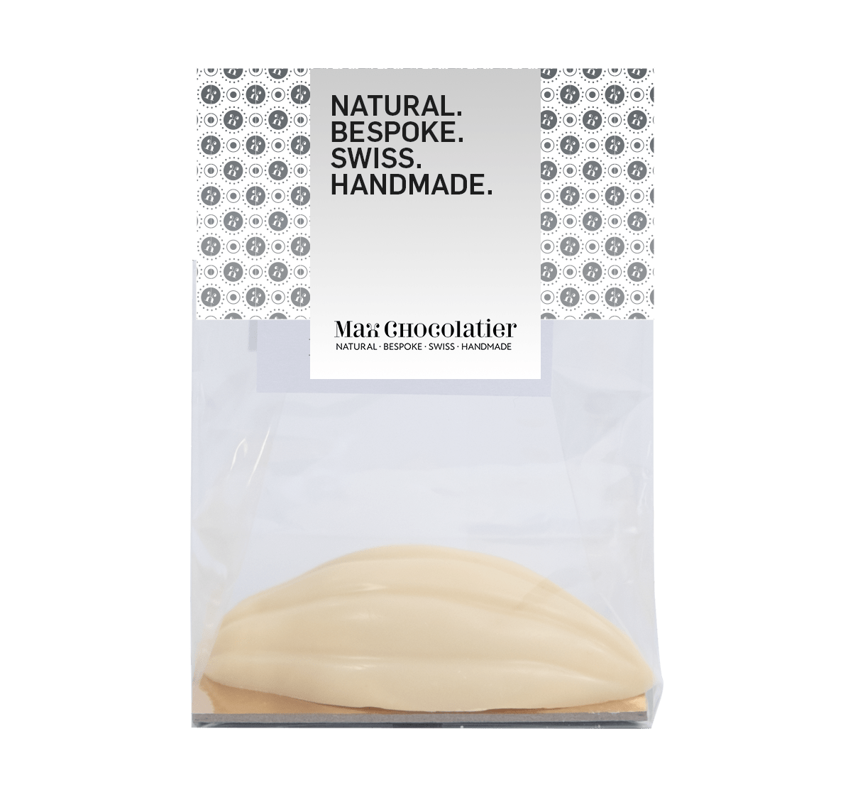 Trinkschokolade in der Form einer halben Kakaofrucht mit weisser Grand Cru-Schokolade - Max Chocolatier