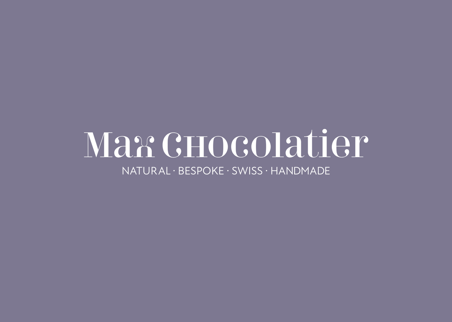 Violette Grusskarte mit Logo auf der Rückseite kann einen Text hinterlegt werden - Max Chocolatier