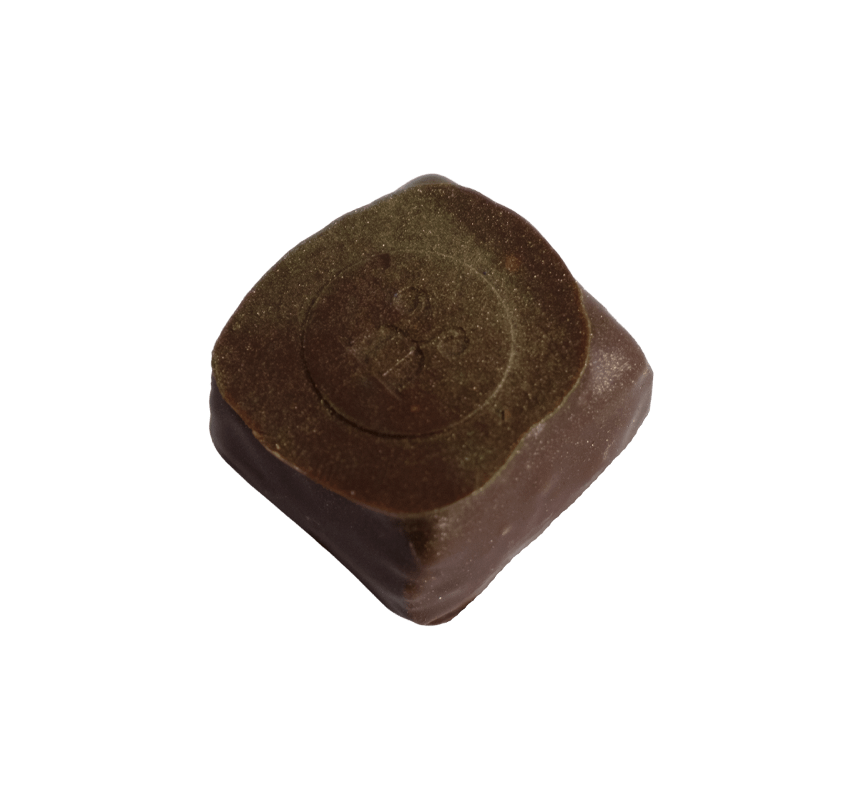 Handgemachte Praline mit Pistazien Mandelmarzipan überzogen mit dunkler Schokolade - Max Chocolatier