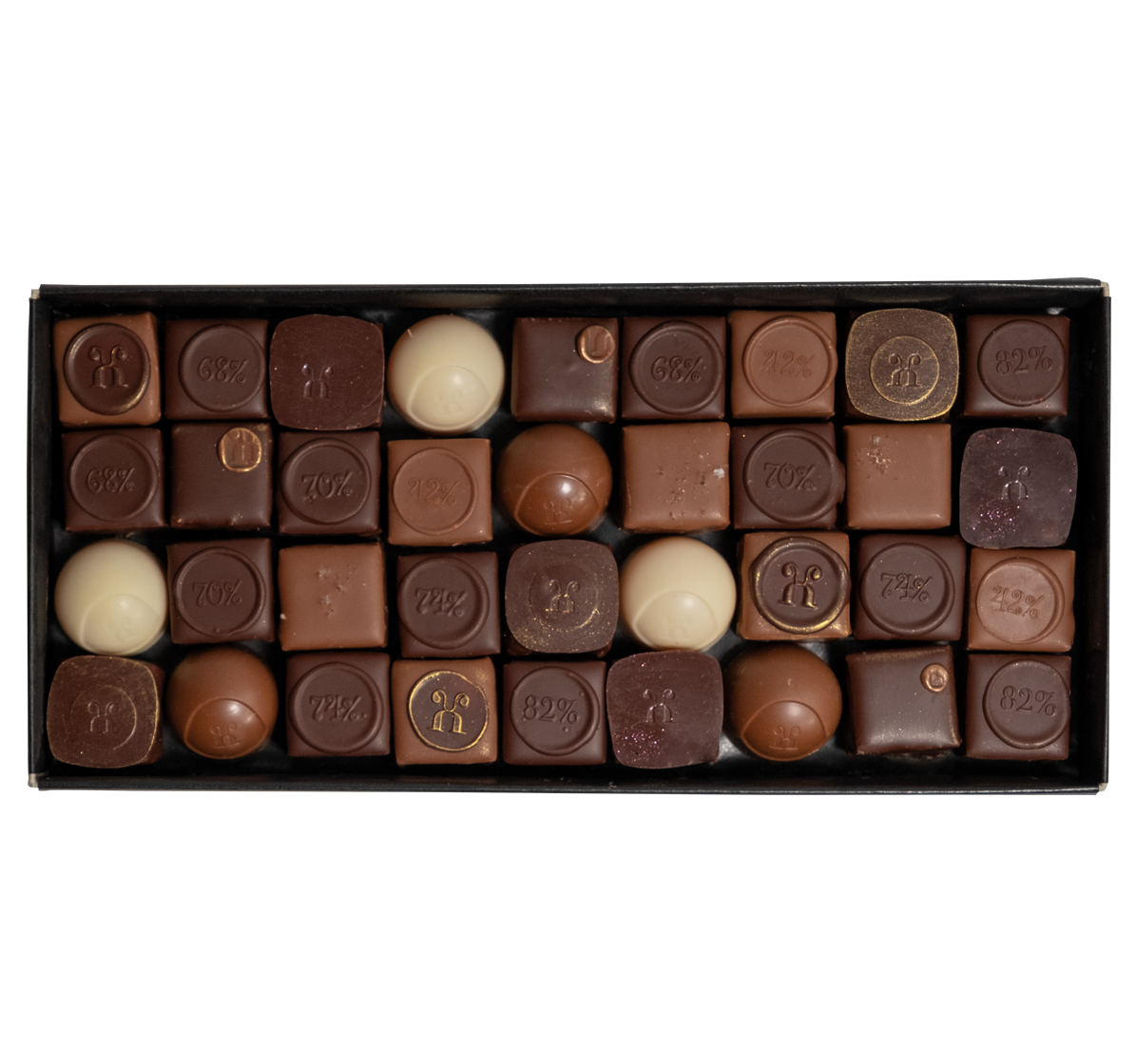 Box of 36 assorted autumn chocolates, alcohol-free